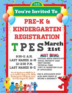 Graphic of 2024 K Registration and Pre K Application Day Flier